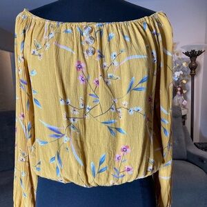 Boho Mustard Floral Off Shoulder Top XL | Festival Peasant Blouse